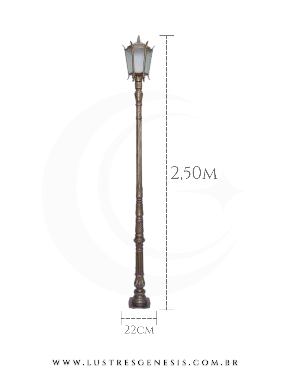 Poste de Ilumina&ccedil;&atilde;o externa Cl&aacute;ssico Retro 2,50m estrutura robusta em alum&iacute;nio fundido para jardim e fachada
